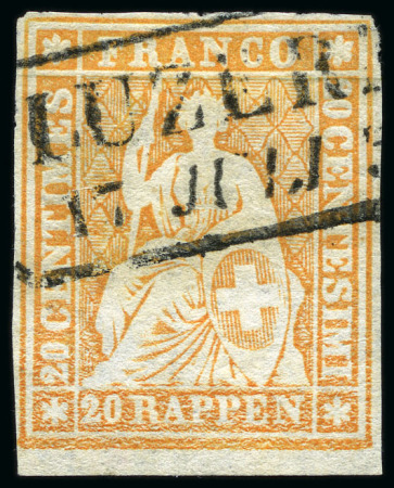 Stamp of Switzerland / Schweiz » Sitzende Helvetia Ungezähnt » III. Periode, dünnes Seidenpapier 20Rp orange mit Kastenstempel LUZERN 17 JUIL