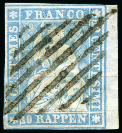 Stamp of Switzerland / Schweiz » Sitzende Helvetia Ungezähnt 10Rp blau auf Münchner Papier, mit Bieler Raute