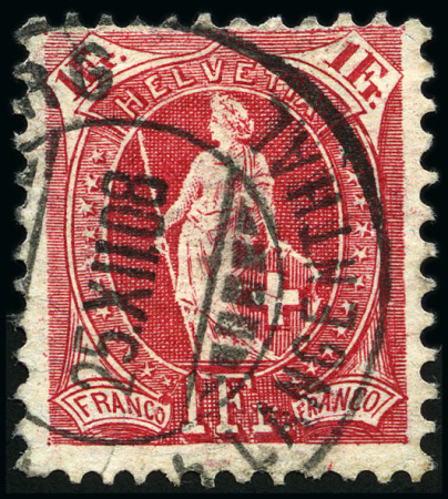 Stamp of Switzerland / Schweiz » Stehende Helvetia 1907 1Fr. karmin, Feld 66, Druckplatte Iia