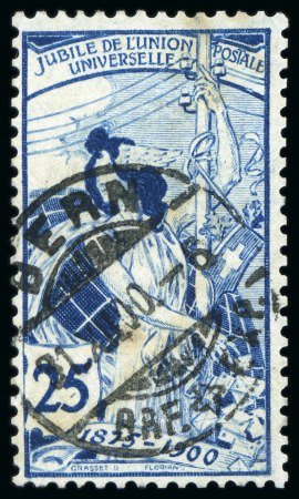 Stamp of Switzerland / Schweiz » Weltpostverein UPU Dritte nachgravierte Platte, 25C tiefblau