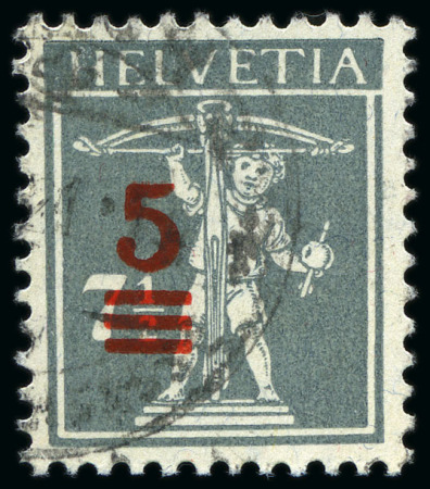 Stamp of Switzerland / Schweiz 1921 Tellknabe 5 auf 7 1/2C grau, Type III