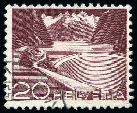 Stamp of Switzerland / Schweiz 1949 Technik und Landschaft, 20C braunkarmin