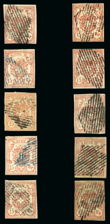 Stamp of Switzerland / Schweiz » Rayonmarken » Rayon III (grosse Ziffer) Komplette Typentafel aller 10 Typen