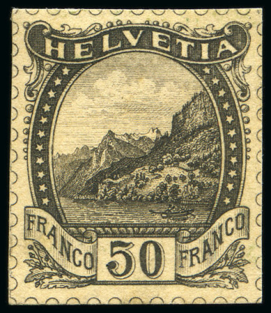 Stamp of Switzerland / Schweiz 1901 "Rütli" 50C Essais, 6 Essais in versch. Farben