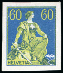 Stamp of Switzerland / Schweiz 1908 Helvetia mit Schwert, sieben Probedrucke