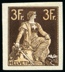 Stamp of Switzerland / Schweiz 1908 Helvetia mit Schwert, sieben Probedrucke