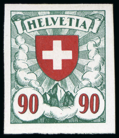 Stamp of Switzerland / Schweiz 1924-40, Wappenmuster 90C grün/rot