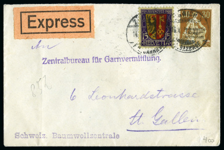 Stamp of Switzerland / Schweiz 1918 Pro Juventute 15C zusammen mit IKW 30C als 45Rp