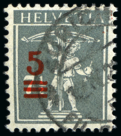 Stamp of Switzerland / Schweiz 1921 Tellknabe 5 auf 7 1/2C grau, Type III