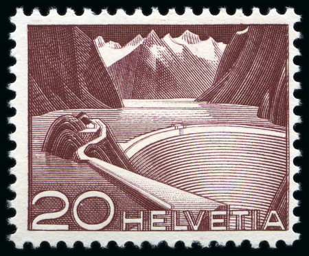 Stamp of Switzerland / Schweiz 1949 Technik und Landschaft, 20C braunkarmin
