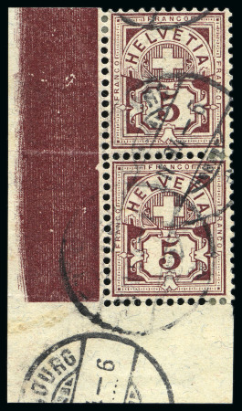 Stamp of Switzerland / Schweiz » Ziffermuster 1882-89 5C bräunlichlila, Faserpapier