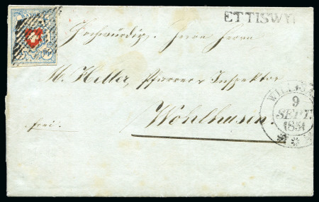 Stamp of Switzerland / Schweiz » Rayonmarken » Rayon I, hellblau, ohne KE (STEIN M) Type 21 M/U mit schwarzer Raute entwertet auf Faltbrief