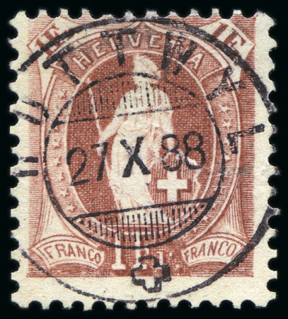 Stamp of Switzerland / Schweiz » Stehende Helvetia 1900-03 1Fr lila gezähnt 11 1/2:12