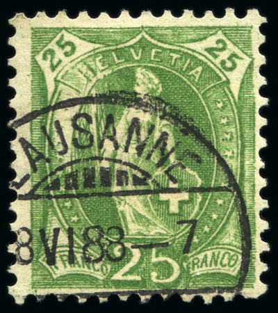 Stamp of Switzerland / Schweiz » Stehende Helvetia 1882-93 25C gelblichgrün, gezähnt 11 3/4