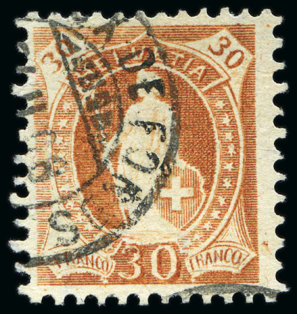 Stamp of Switzerland / Schweiz » Stehende Helvetia 1907 30C braun, Faserpapier, gezähnt 11 1/2:11
