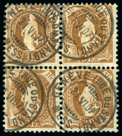 Stamp of Switzerland / Schweiz » Stehende Helvetia 1907 3Fr. hellbraun, weisses Papier, gezähnt 11 1/2:11