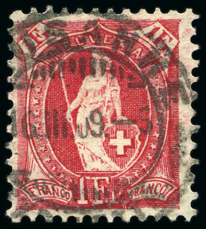 Stamp of Switzerland / Schweiz » Stehende Helvetia 1907 1Fr. karmin, Faserpapier, gezähnt 11 1/2:11