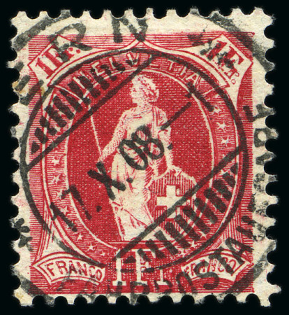 Stamp of Switzerland / Schweiz » Stehende Helvetia 1907 1Fr. karmin, Feld 33, Druckplatte Iia