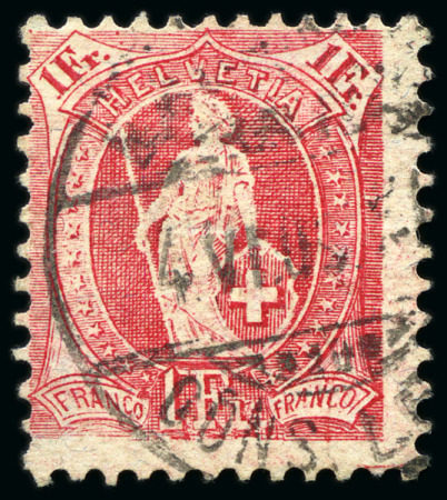 Stamp of Switzerland / Schweiz » Stehende Helvetia 1907 1Fr. karmin, Feld 81, Druckplatte Iia