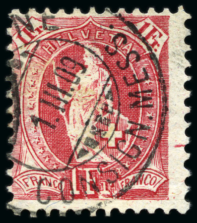 Stamp of Switzerland / Schweiz » Stehende Helvetia 1907 1Fr. karmin, Feld 71, Druckplatte Iia
