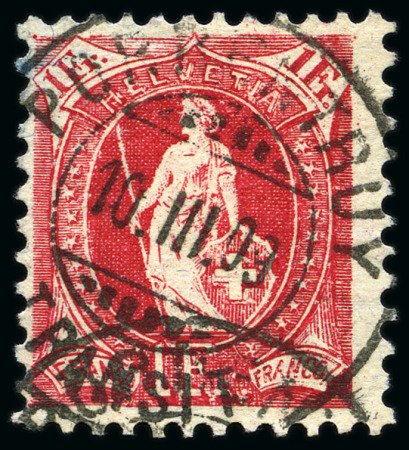Stamp of Switzerland / Schweiz » Stehende Helvetia 1907 1Fr. karmin, Feld 53, Druckplatte Iia