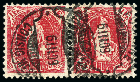 Stamp of Switzerland / Schweiz » Stehende Helvetia 1907 1Fr. karmin, Felder 59 und 60, Druckplatte IIa