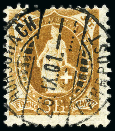 Stamp of Switzerland / Schweiz » Stehende Helvetia 1901-04 3Fr hellbraun, Feld 90, Druckplatte Ia