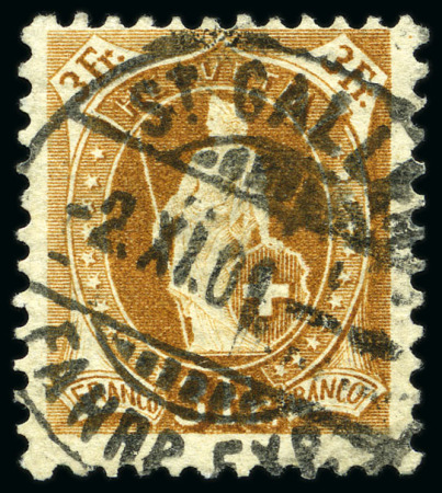 Stamp of Switzerland / Schweiz » Stehende Helvetia 1901-04 3Fr hellbraun, gezähnt 11 3/4