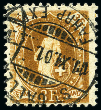 Stamp of Switzerland / Schweiz » Stehende Helvetia 1901-04 3Fr hellbraun, Feld 58, Druckplatte Ia