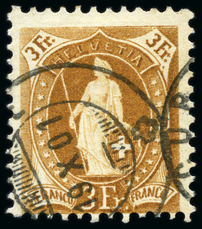 Stamp of Switzerland / Schweiz » Stehende Helvetia 1901-04 3Fr hellbraun, Feld 24, Druckplatte Ia