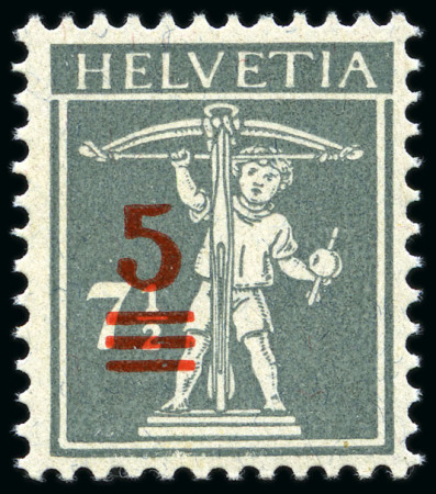 Stamp of Switzerland / Schweiz 1921 Tellknabe 5 auf 7 1/2C grau, Type III