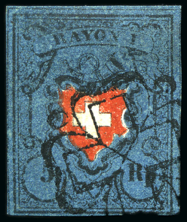 Stamp of Switzerland / Schweiz » Rayonmarken » Rayon I, dunkelblau mit Kreuzeinfassung Type 1 mit schwarzer Zürcher Rosette entwertet
