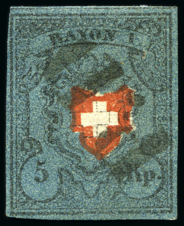 Stamp of Switzerland / Schweiz » Rayonmarken » Rayon I, dunkelblau mit Kreuzeinfassung Type 14, mit Abart: Schwarzdruck um 2mm verschoben