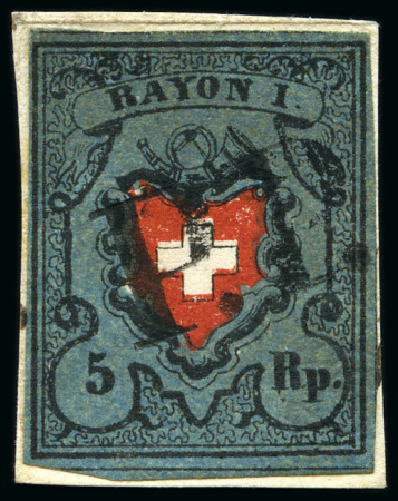 Stamp of Switzerland / Schweiz » Rayonmarken » Rayon I, dunkelblau mit Kreuzeinfassung Type 21 mit schwarzem P.P. von Zürich entwertet