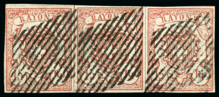 Stamp of Switzerland / Schweiz » Rayonmarken » Rayon III (grosse Ziffer) Typen 6+5+6 als waagr. Dreierstreifen