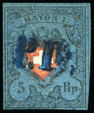 Stamp of Switzerland / Schweiz » Rayonmarken » Rayon I, dunkelblau ohne Kreuzeinfassung Type 3, marmorierter Blaudruck