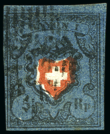 Stamp of Switzerland / Schweiz » Rayonmarken » Rayon I, dunkelblau ohne Kreuzeinfassung Type 4 mit schwarzer Raute entwertet