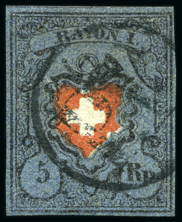 Stamp of Switzerland / Schweiz » Rayonmarken » Rayon I, dunkelblau ohne Kreuzeinfassung Type 5 hellviolettblau, mit schwarzem PP im Kreis