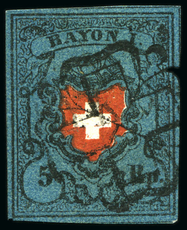 Stamp of Switzerland / Schweiz » Rayonmarken » Rayon I, dunkelblau ohne Kreuzeinfassung Type 21 mit schwarzer Zürcher Rosette entwertet
