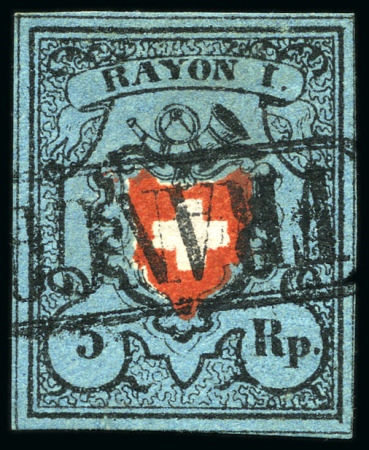 Stamp of Switzerland / Schweiz » Rayonmarken » Rayon I, dunkelblau ohne Kreuzeinfassung Type 27 mit FRANCO im Kästchen entwertet