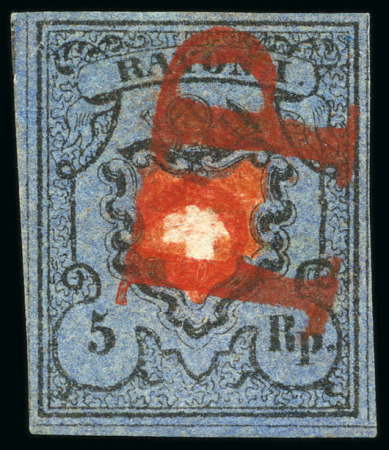 Stamp of Switzerland / Schweiz » Rayonmarken » Rayon I, dunkelblau ohne Kreuzeinfassung Type 34 mit rotem PP von Luzern entwertet