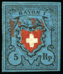 Stamp of Switzerland / Schweiz » Rayonmarken » Rayon I, dunkelblau ohne Kreuzeinfassung Sehr Reichhaltige Auswahl mit 110 Marken
