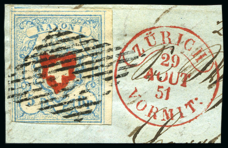 Stamp of Switzerland / Schweiz » Rayonmarken » Rayon I, hellblau, ohne KE (STEIN M) Type 32 M/O entwertet Raute auf kl. Briefstück