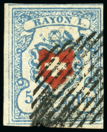 Stamp of Switzerland / Schweiz » Rayonmarken » Rayon I, hellblau, ohne KE (STEIN U) Type 33 U/RU sauber entwertet Raute, überrandig