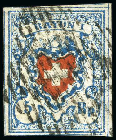 Stamp of Switzerland / Schweiz » Rayonmarken » Rayon I, hellblau, ohne KE (STEIN A3) Type 16 A3/O mit Raute entwertet, farbfrisch