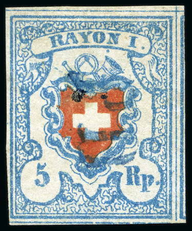 Stamp of Switzerland / Schweiz » Rayonmarken » Rayon I, hellblau, ohne KE (STEIN B1) Type 34 B1/RU mit blauem PD von Bern entwertet