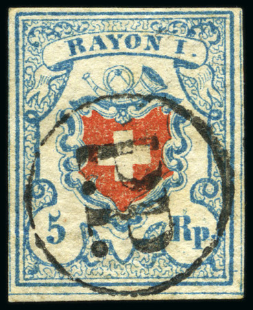 Stamp of Switzerland / Schweiz » Rayonmarken » Rayon I, hellblau, ohne KE (STEIN B1) Type 36 B1/LO mit PP im Kreis von Neuenburg