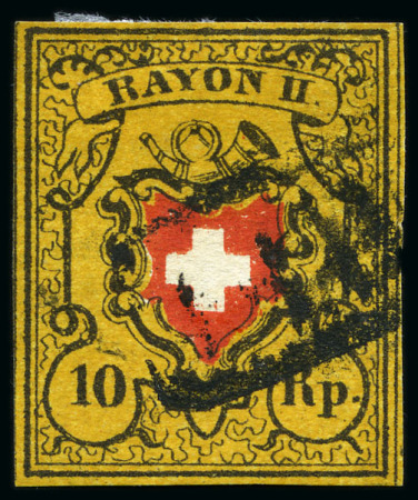 Stamp of Switzerland / Schweiz » Rayonmarken » Rayon II, gelb, ohne Kreuzeinfassung (STEIN A 1) Type 31 A1/O mit FRANCO im Kästchen