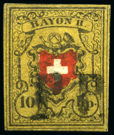 Stamp of Switzerland / Schweiz » Rayonmarken » Rayon II, gelb, ohne Kreuzeinfassung (STEIN A 1) Type 21 A1/O mit schwarzem P.P. entwertet