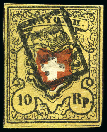 Stamp of Switzerland / Schweiz » Rayonmarken » Rayon II, gelb, ohne Kreuzeinfassung (STEIN A 2) Type 36 A2/RU mit schwarzer P.P. im Kästchen